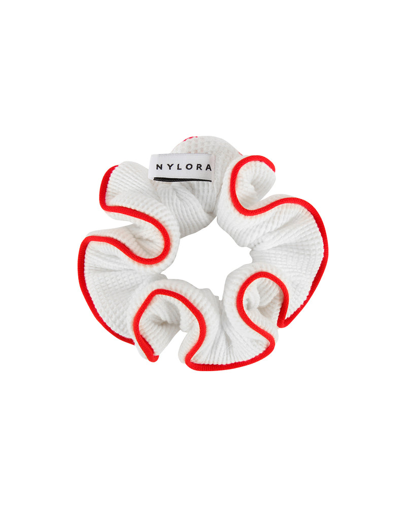 NYLORA SMALL SCRUNCHIE WHITE & RED