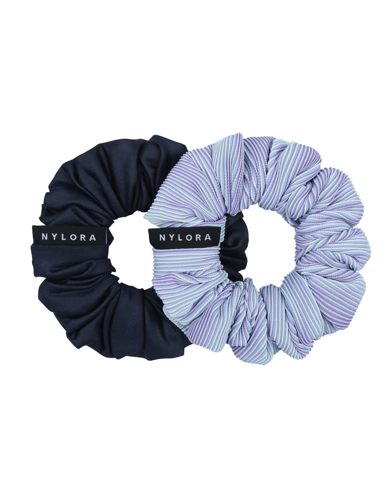NYLORA HAIR SCRUNCHIES 2-PACK NAVY & IRIDESCENT PALE BLUE