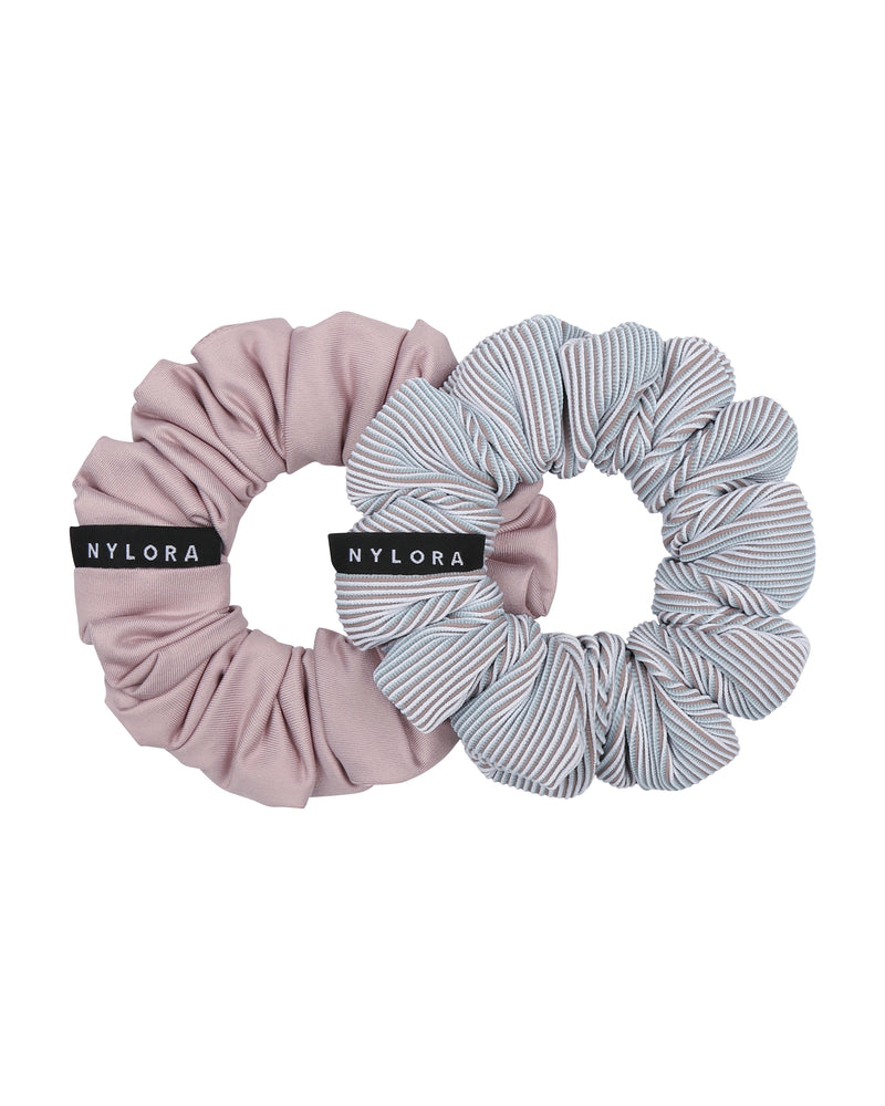 NYLORA HAIR SCRUNCHIES 2-PACK PINK & IRIDESCENT SKY BLUE