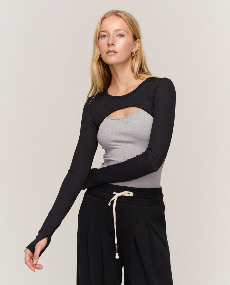 JULES TOP HTR. GREY & BLACK COMBO